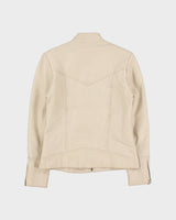 Vintage Y2K 00s Danier Women's Cream Leather Cafe Racer Biker Jacket - S