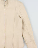 Vintage Y2K 00s Danier Women's Cream Leather Cafe Racer Biker Jacket - S