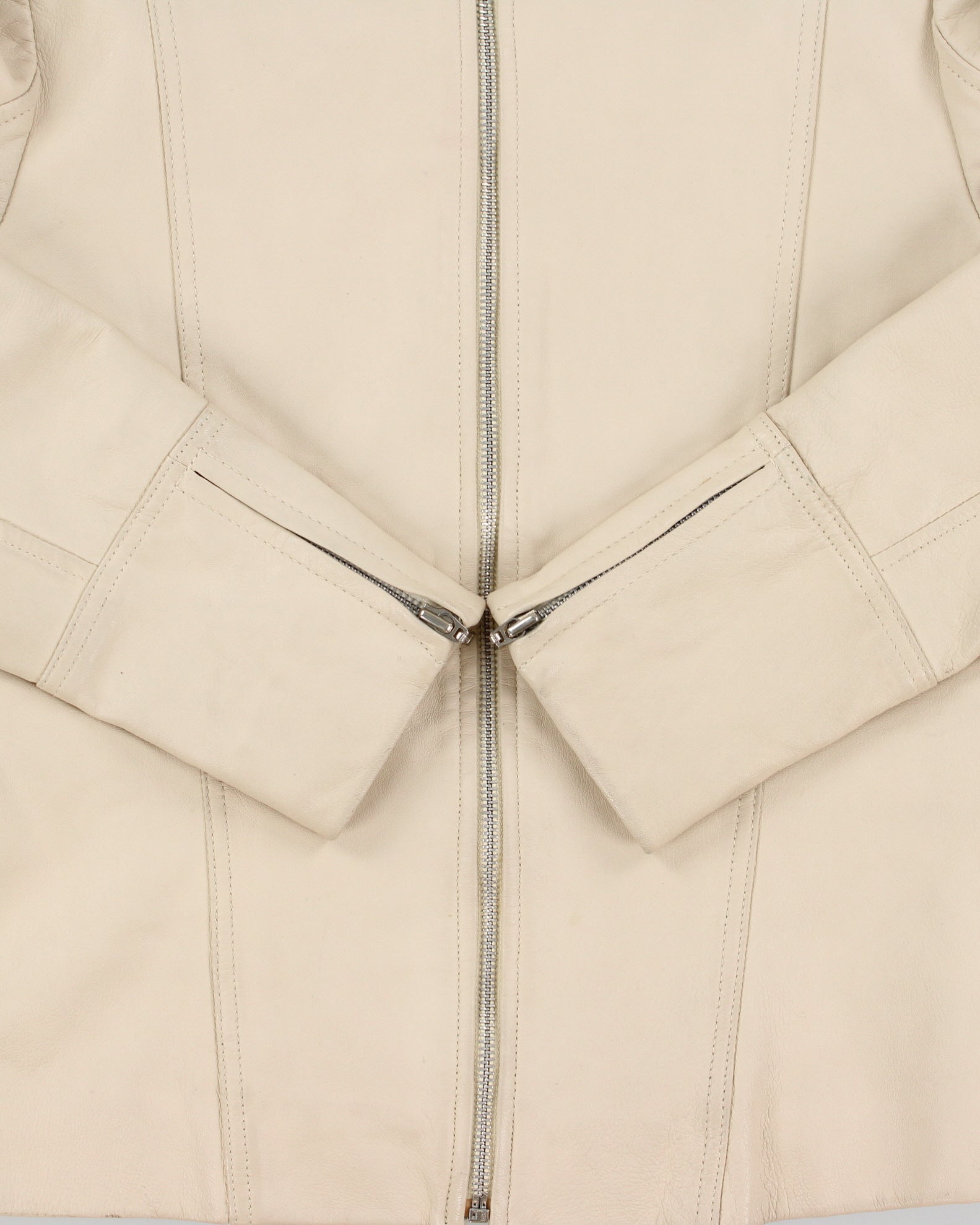 Vintage Y2K 00s Danier Women's Cream Leather Cafe Racer Biker Jacket - S