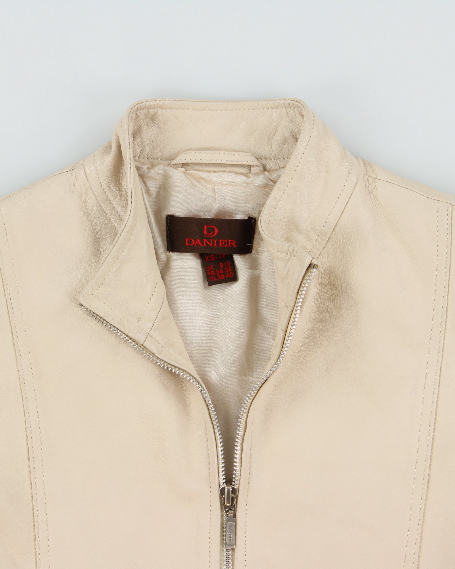 Vintage Y2K 00s Danier Women's Cream Leather Cafe Racer Biker Jacket - S