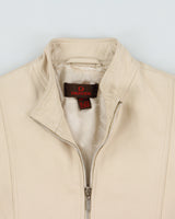 Vintage Y2K 00s Danier Women's Cream Leather Cafe Racer Biker Jacket - S