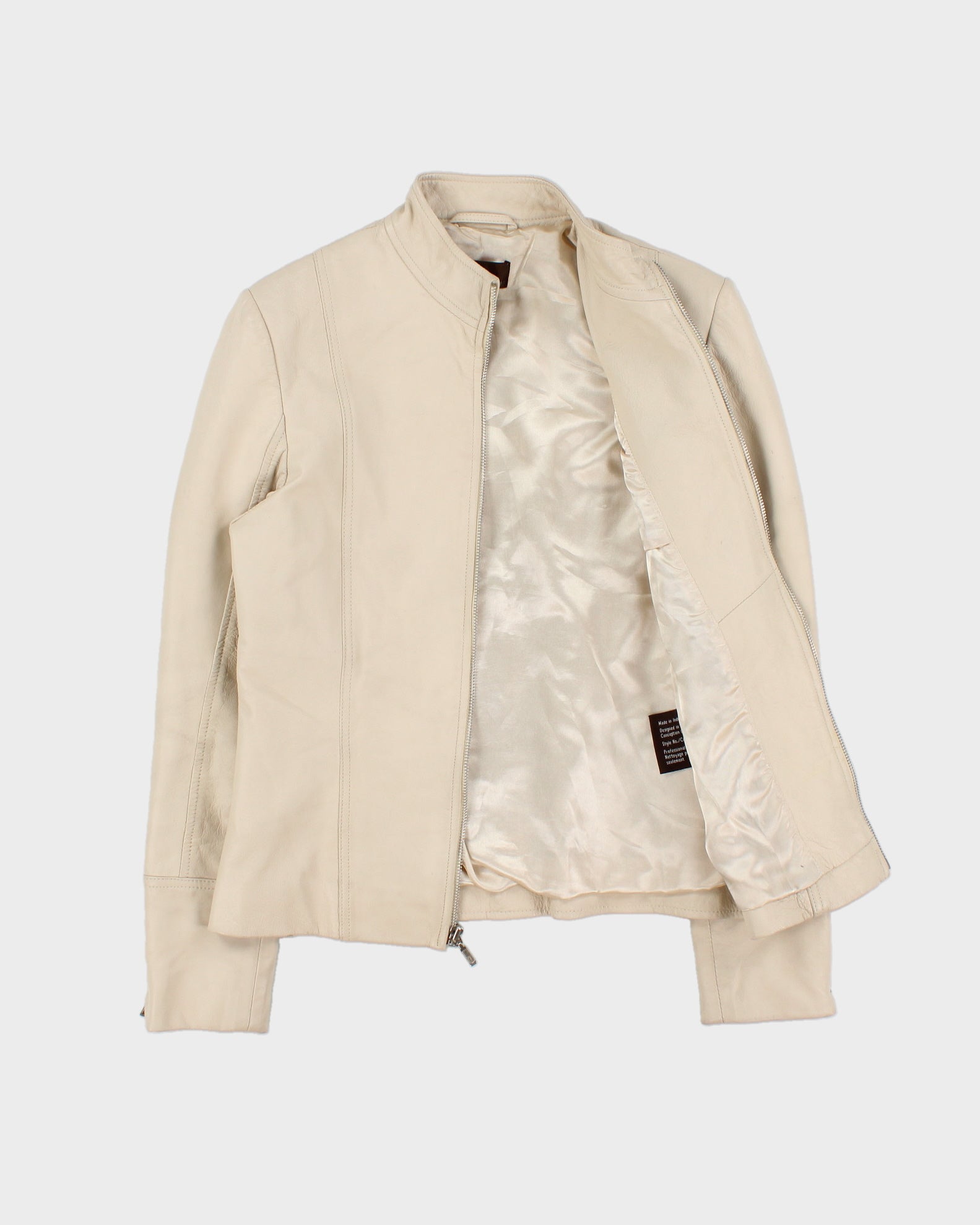Vintage Y2K 00s Danier Women's Cream Leather Cafe Racer Biker Jacket - S