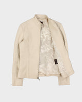 Vintage Y2K 00s Danier Women's Cream Leather Cafe Racer Biker Jacket - S