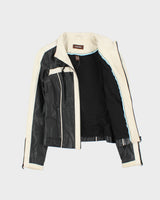 Vintage Y2K 00s Danier Women's Two Tone Leather Cafe Racer Biker Jacket - XS
