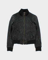 Vintage Y2K 00s Danier Women's Wool Ribbed Leather Cafe Racer Biker Jacket - S
