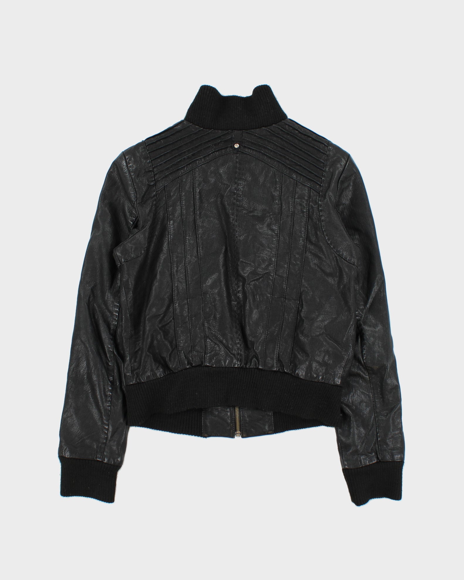 Vintage Y2K 00s Danier Women's Wool Ribbed Leather Cafe Racer Biker Jacket - S