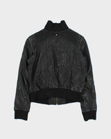 Vintage Y2K 00s Danier Women's Wool Ribbed Leather Cafe Racer Biker Jacket - S