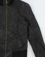 Vintage Y2K 00s Danier Women's Wool Ribbed Leather Cafe Racer Biker Jacket - S