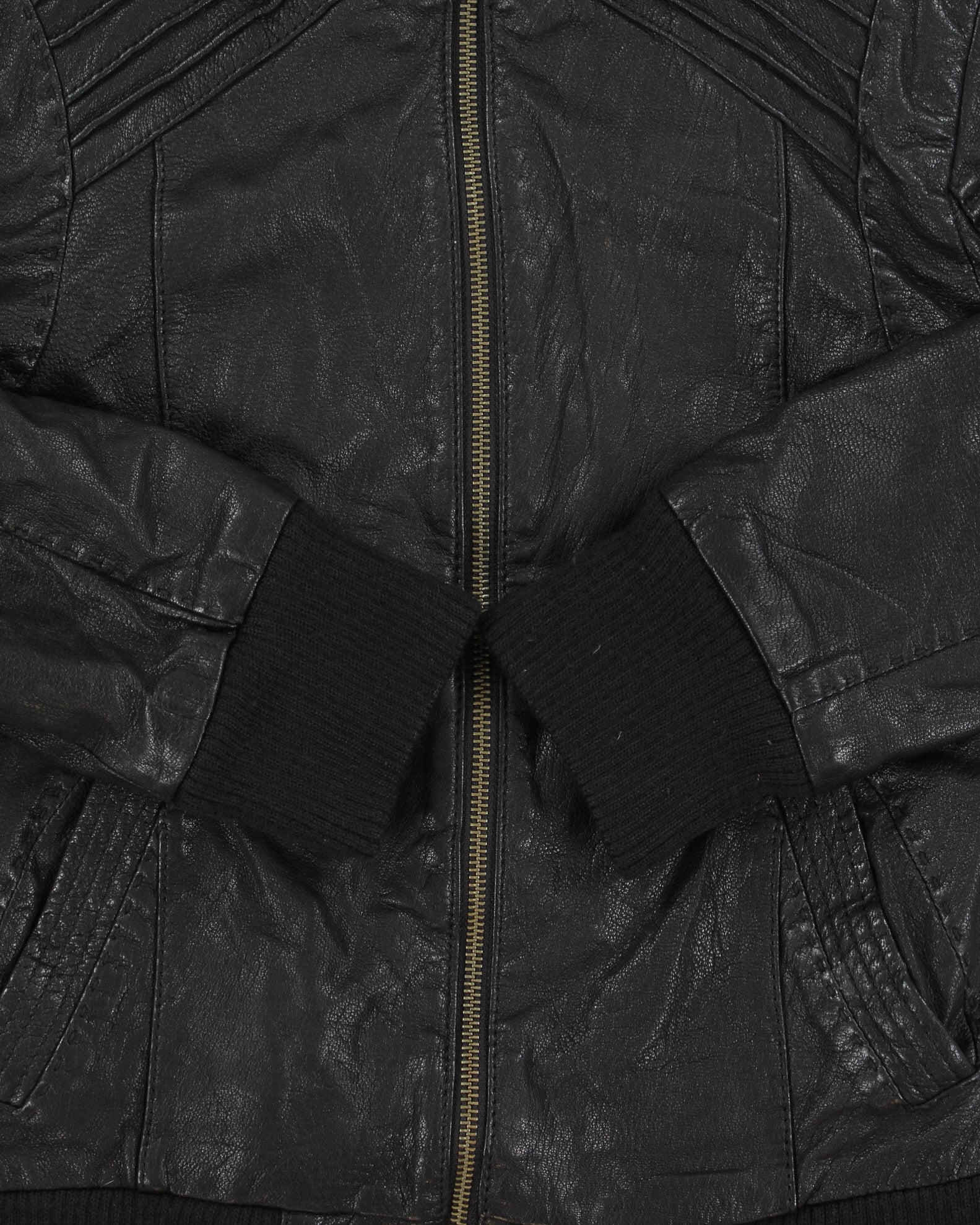 Vintage Y2K 00s Danier Women's Wool Ribbed Leather Cafe Racer Biker Jacket - S