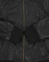 Vintage Y2K 00s Danier Women's Wool Ribbed Leather Cafe Racer Biker Jacket - S