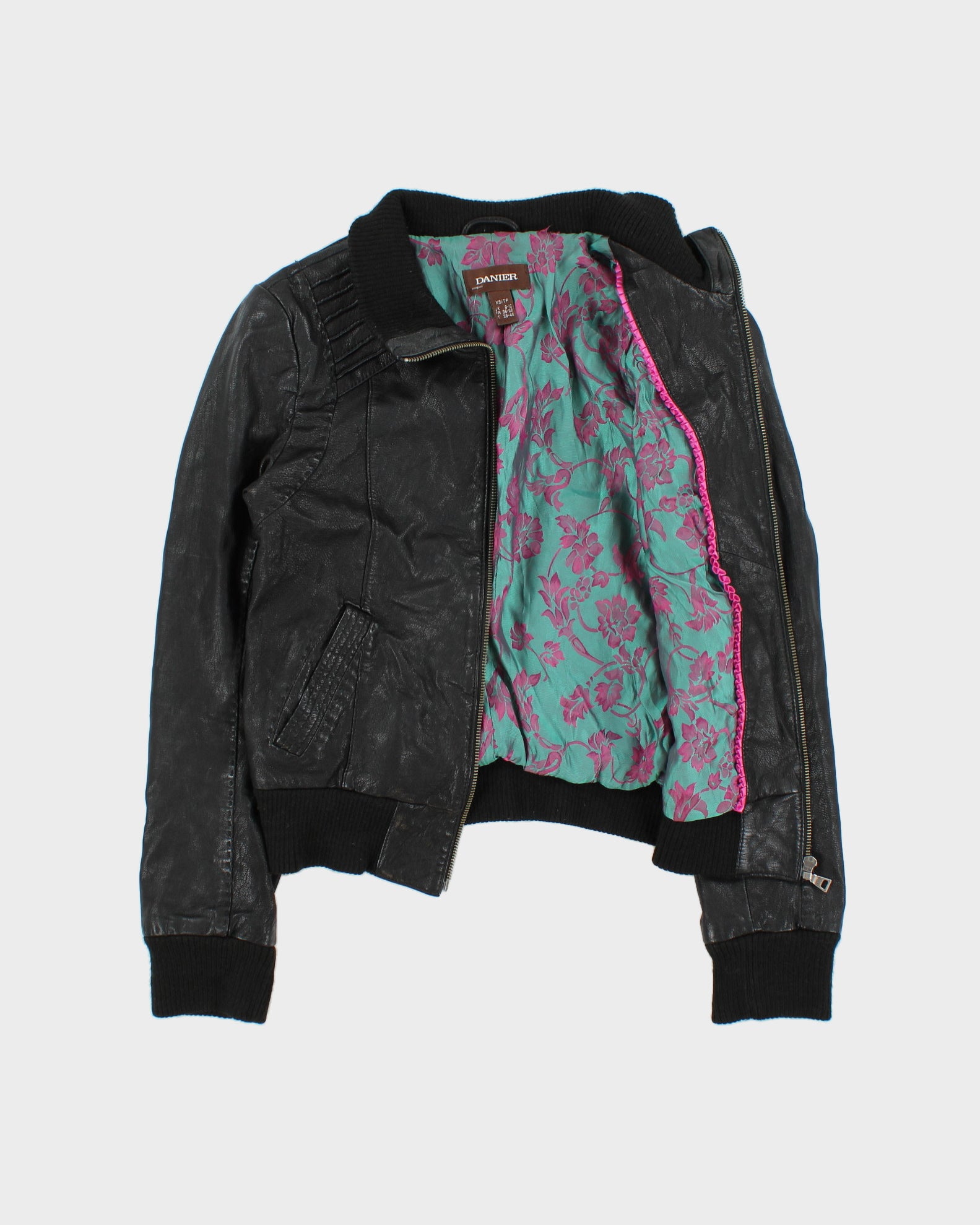 Vintage Y2K 00s Danier Women's Wool Ribbed Leather Cafe Racer Biker Jacket - S