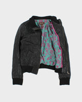 Vintage Y2K 00s Danier Women's Wool Ribbed Leather Cafe Racer Biker Jacket - S