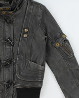 Vintage Y2K 00s Danier Women's Wool Ribbed Thinsulate Lined Patina Leather Toggle Jacket - S