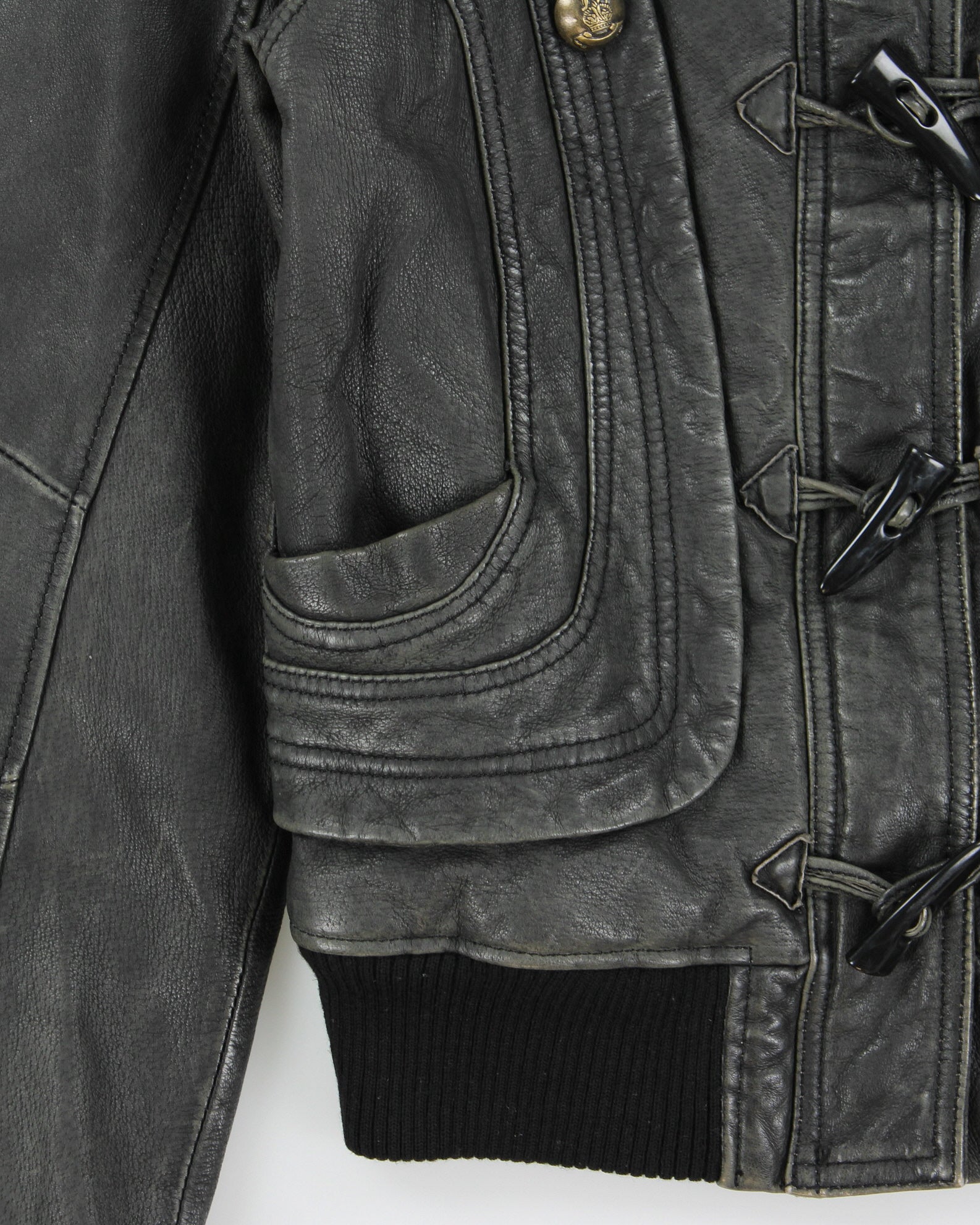 Vintage Y2K 00s Danier Women's Wool Ribbed Thinsulate Lined Patina Leather Toggle Jacket - S
