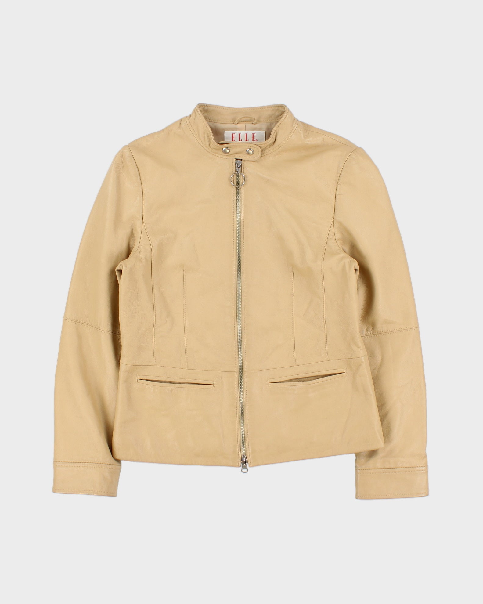Vintage Y2K 00s ELLE Sports Women's Camel Tan Lambskin Leather Cafe Racer Biker Jacket - S