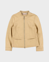 Vintage Y2K 00s ELLE Sports Women's Camel Tan Lambskin Leather Cafe Racer Biker Jacket - S