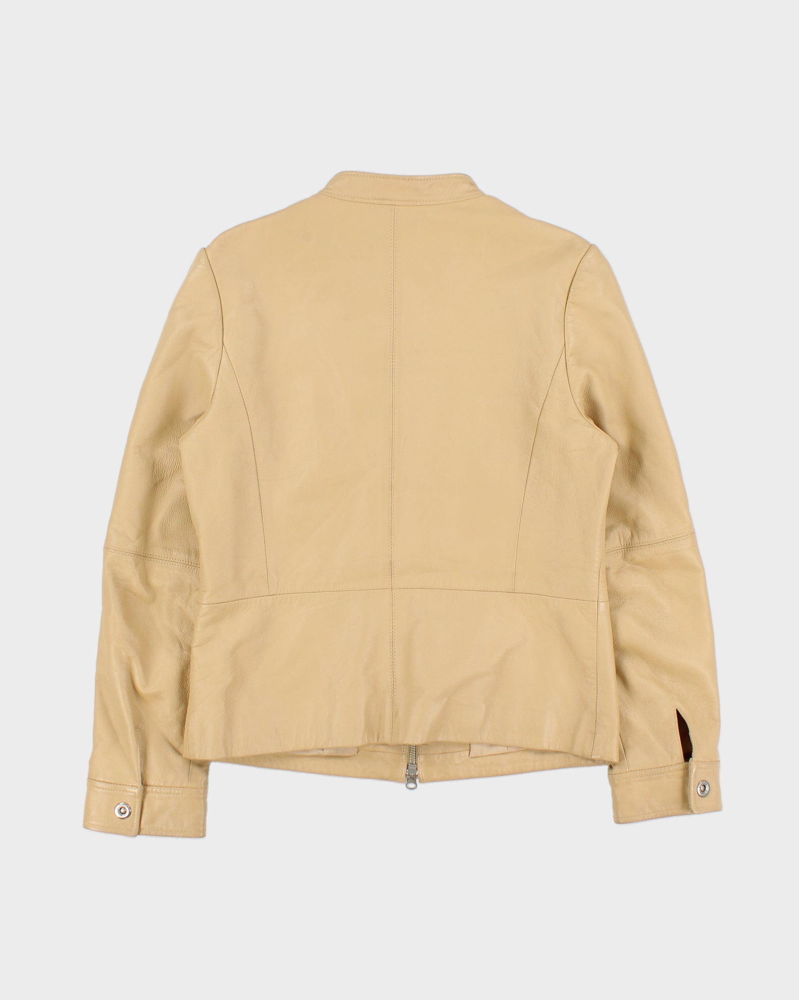 Vintage Y2K 00s ELLE Sports Women's Camel Tan Lambskin Leather Cafe Racer Biker Jacket - S