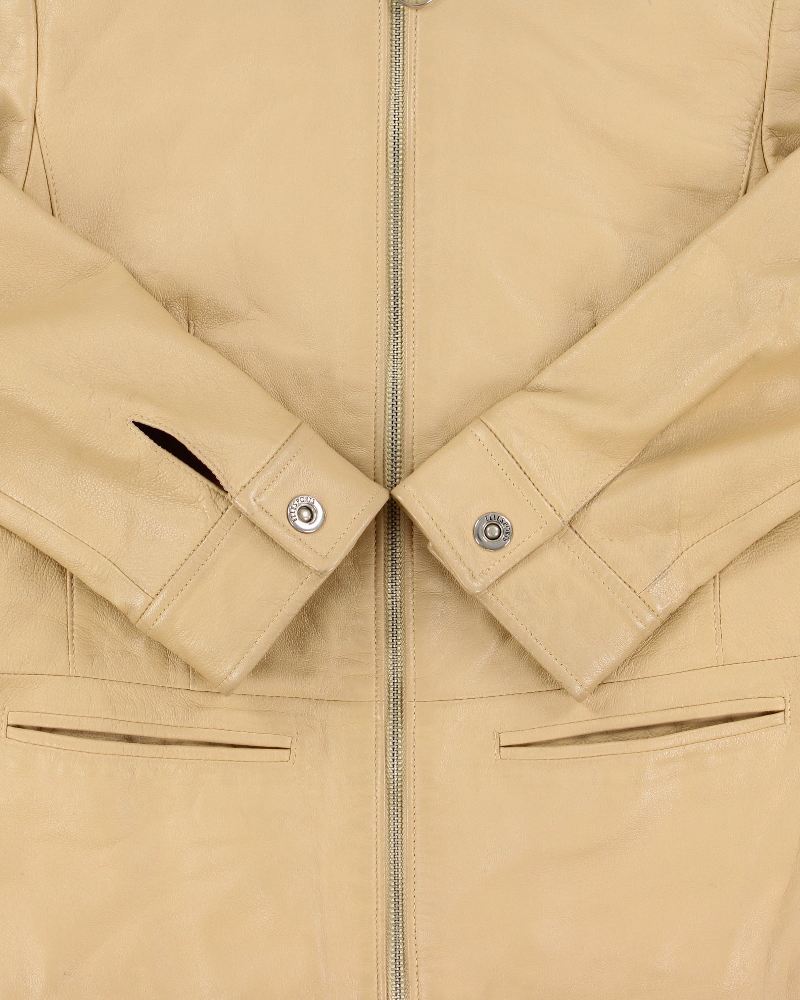 Vintage Y2K 00s ELLE Sports Women's Camel Tan Lambskin Leather Cafe Racer Biker Jacket - S