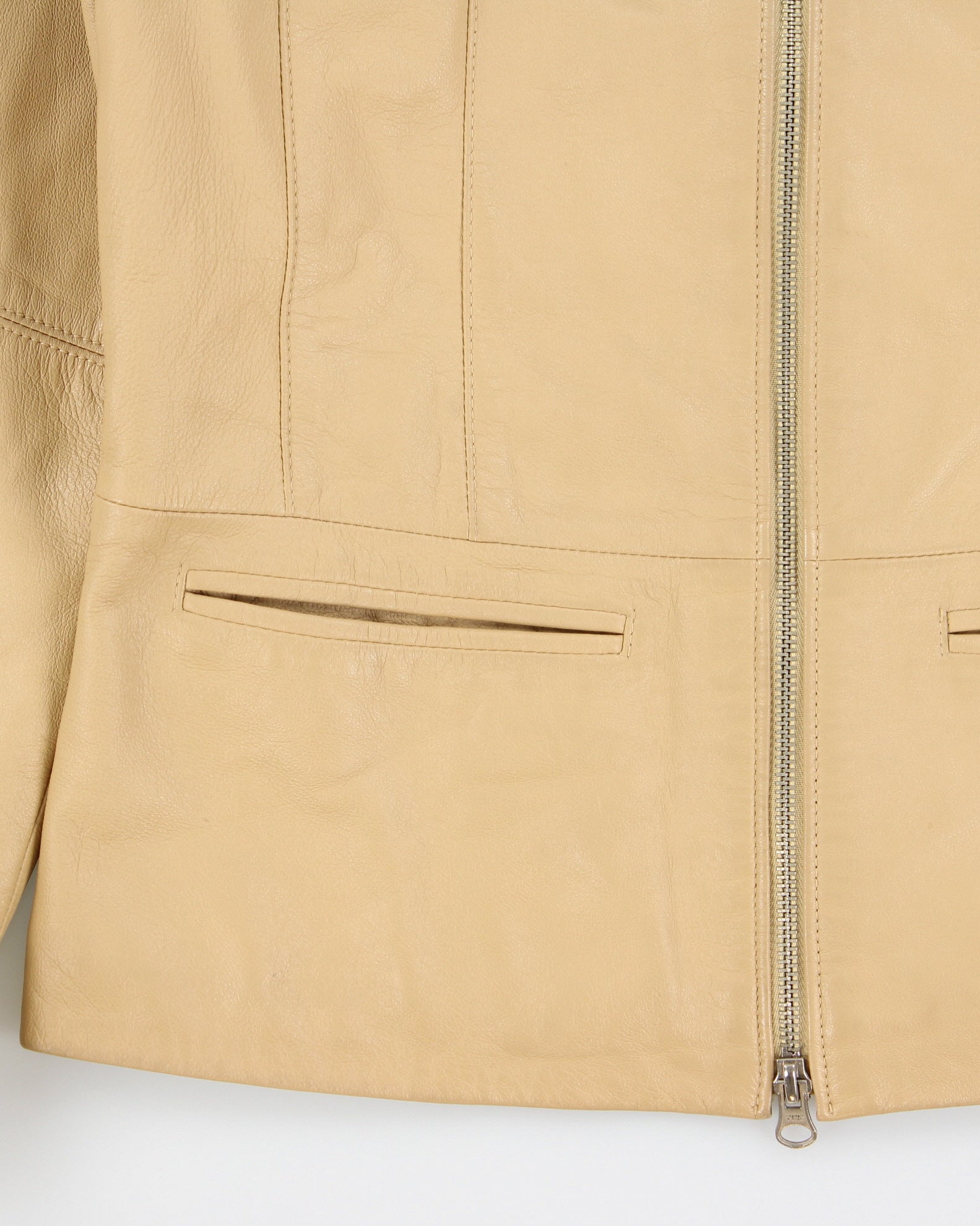 Vintage Y2K 00s ELLE Sports Women's Camel Tan Lambskin Leather Cafe Racer Biker Jacket - S
