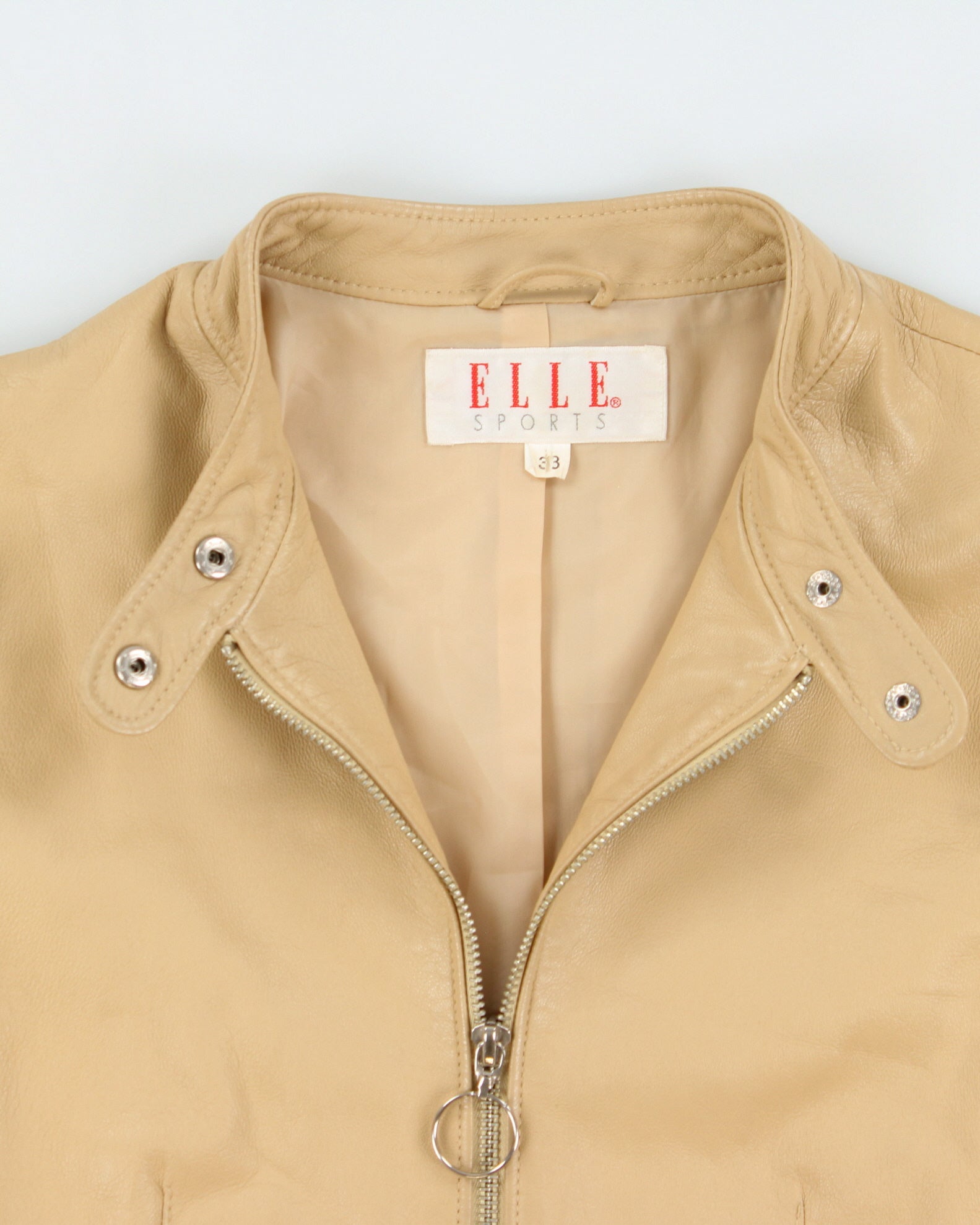 Vintage Y2K 00s ELLE Sports Women's Camel Tan Lambskin Leather Cafe Racer Biker Jacket - S