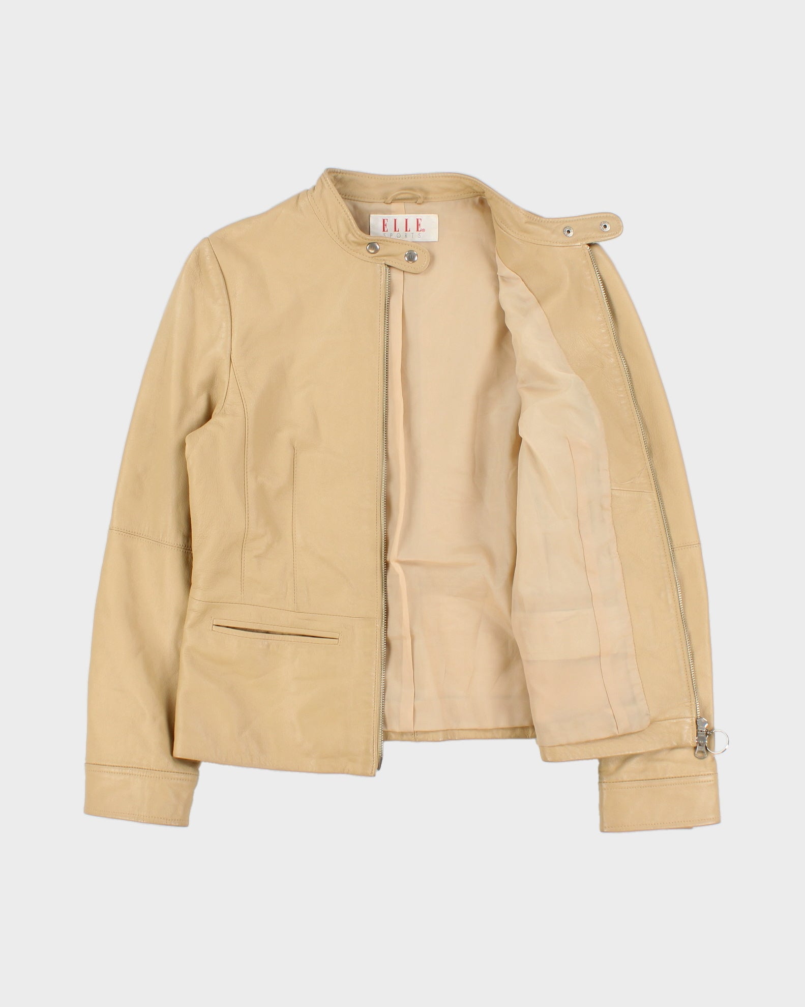 Vintage Y2K 00s ELLE Sports Women's Camel Tan Lambskin Leather Cafe Racer Biker Jacket - S