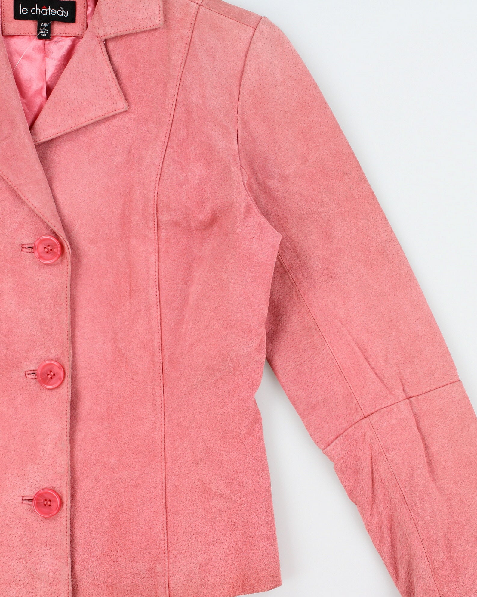 Vintage Y2K 00s Le Chateau Women's Baby Pink Suede Blazer Jacket - S
