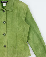 Vintage Y2K 00s Nancy Boy City Girl Nocellara Green Suede Women's Embellished Button Jacket - M