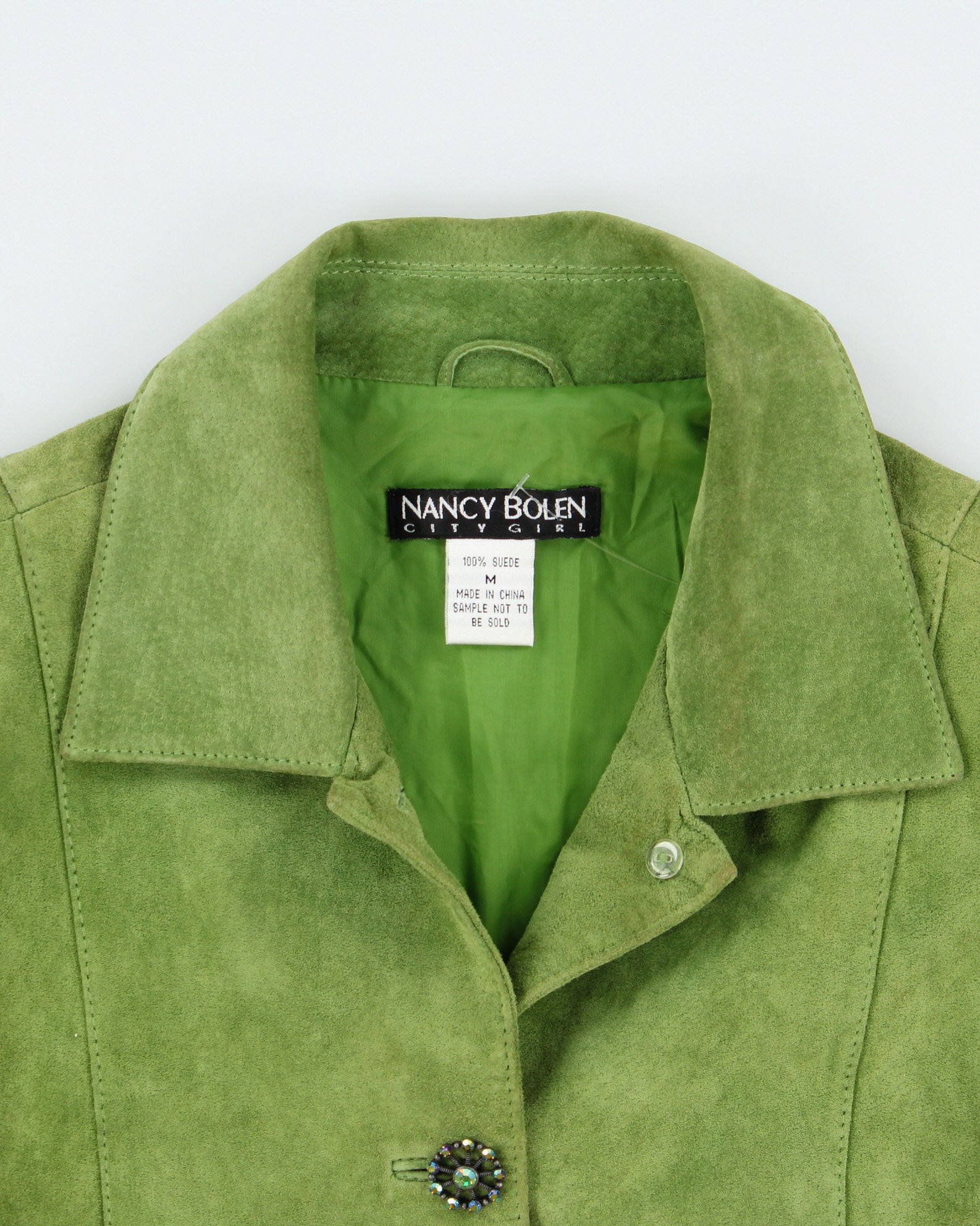 Vintage Y2K 00s Nancy Boy City Girl Nocellara Green Suede Women's Embellished Button Jacket - M