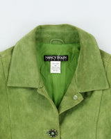 Vintage Y2K 00s Nancy Boy City Girl Nocellara Green Suede Women's Embellished Button Jacket - M