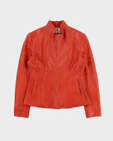 Vintage Y2K 00s Cole Haan Women's Burnt Orange Lambskin Leather Cafe Racer Biker Jacket - S