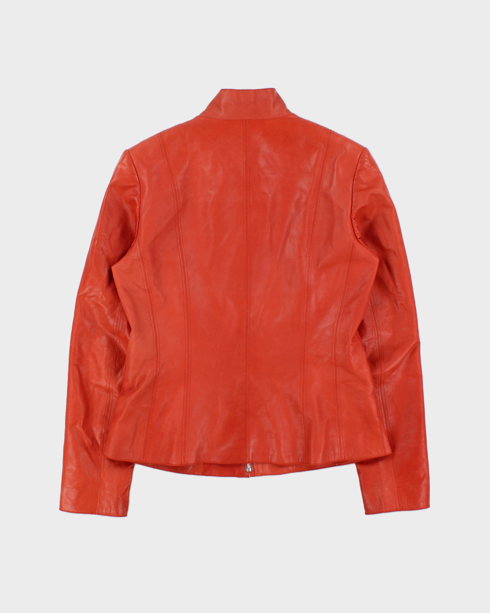Vintage Y2K 00s Cole Haan Women's Burnt Orange Lambskin Leather Cafe Racer Biker Jacket - S