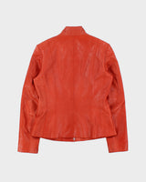 Vintage Y2K 00s Cole Haan Women's Burnt Orange Lambskin Leather Cafe Racer Biker Jacket - S