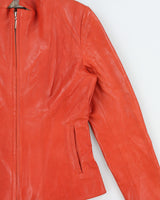 Vintage Y2K 00s Cole Haan Women's Burnt Orange Lambskin Leather Cafe Racer Biker Jacket - S