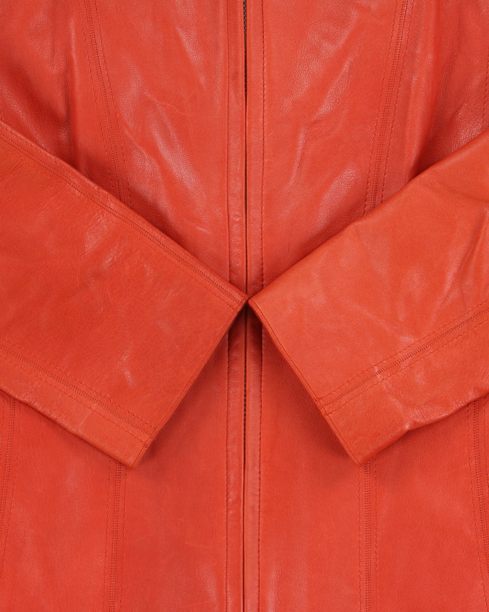 Vintage Y2K 00s Cole Haan Women's Burnt Orange Lambskin Leather Cafe Racer Biker Jacket - S