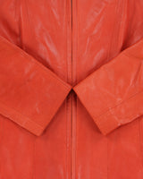 Vintage Y2K 00s Cole Haan Women's Burnt Orange Lambskin Leather Cafe Racer Biker Jacket - S