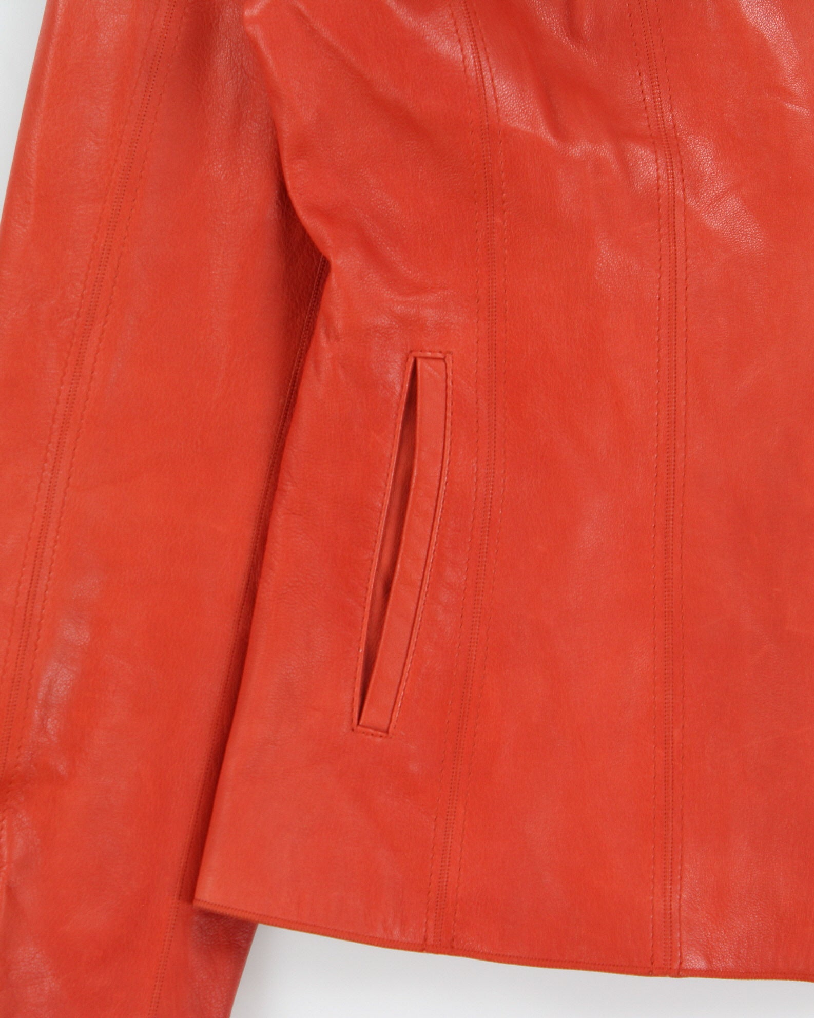 Vintage Y2K 00s Cole Haan Women's Burnt Orange Lambskin Leather Cafe Racer Biker Jacket - S
