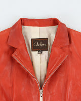 Vintage Y2K 00s Cole Haan Women's Burnt Orange Lambskin Leather Cafe Racer Biker Jacket - S