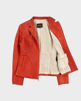 Vintage Y2K 00s Cole Haan Women's Burnt Orange Lambskin Leather Cafe Racer Biker Jacket - S