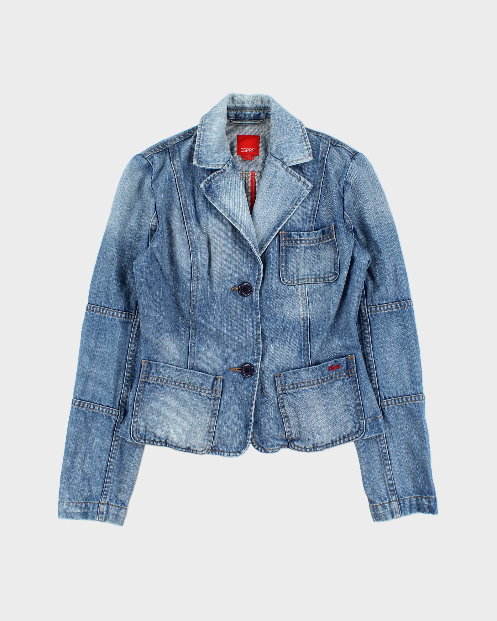 Vintage Y2K 00s Esprit Women's Medium Wash Denim Structured Blazer Jacket - S