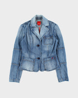 Vintage Y2K 00s Esprit Women's Medium Wash Denim Structured Blazer Jacket - S