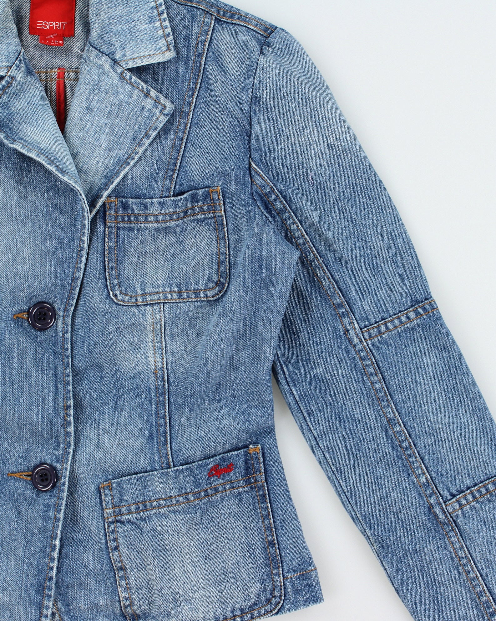 Vintage Y2K 00s Esprit Women's Medium Wash Denim Structured Blazer Jacket - S