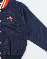 Vintage 1990s Nike Women's Satin Shell Embroidered Varsity Bomber Jacket - M