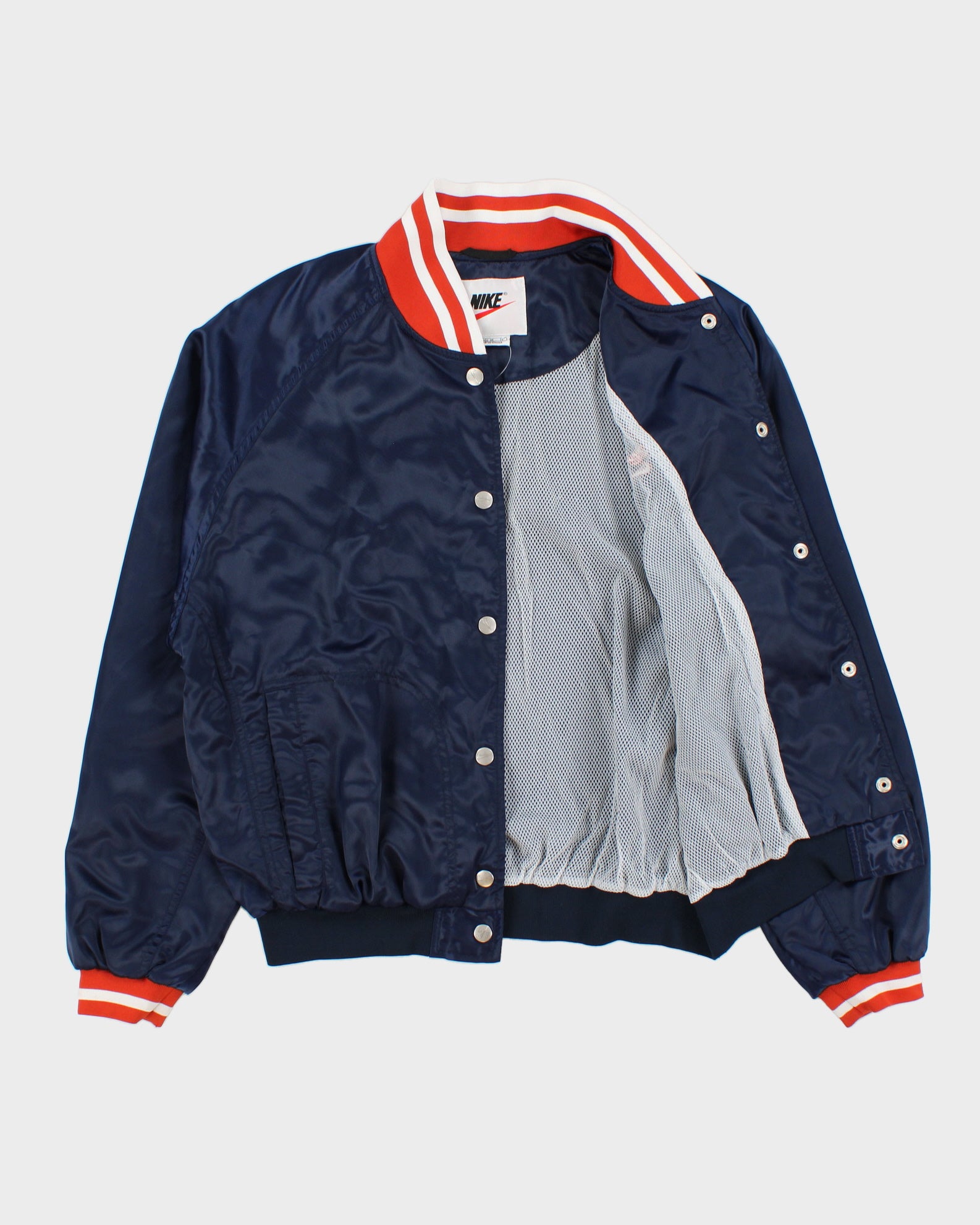Vintage 1990s Nike Women's Satin Shell Embroidered Varsity Bomber Jacket - M