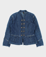 Vintage Y2K 00s Women's Striped Lace Detailed Clasp Closure Denim Jacket - S