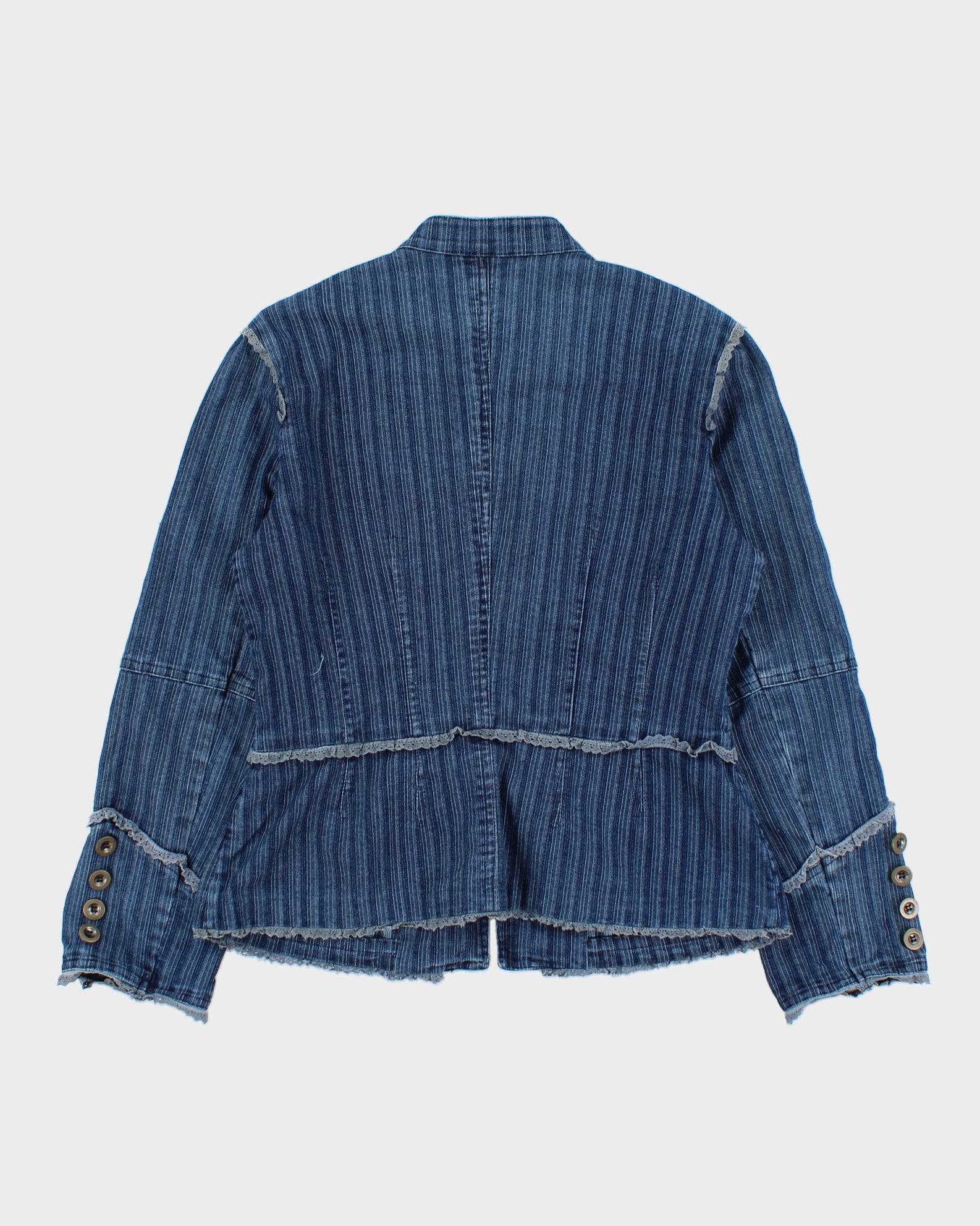 Vintage Y2K 00s Women's Striped Lace Detailed Clasp Closure Denim Jacket - S