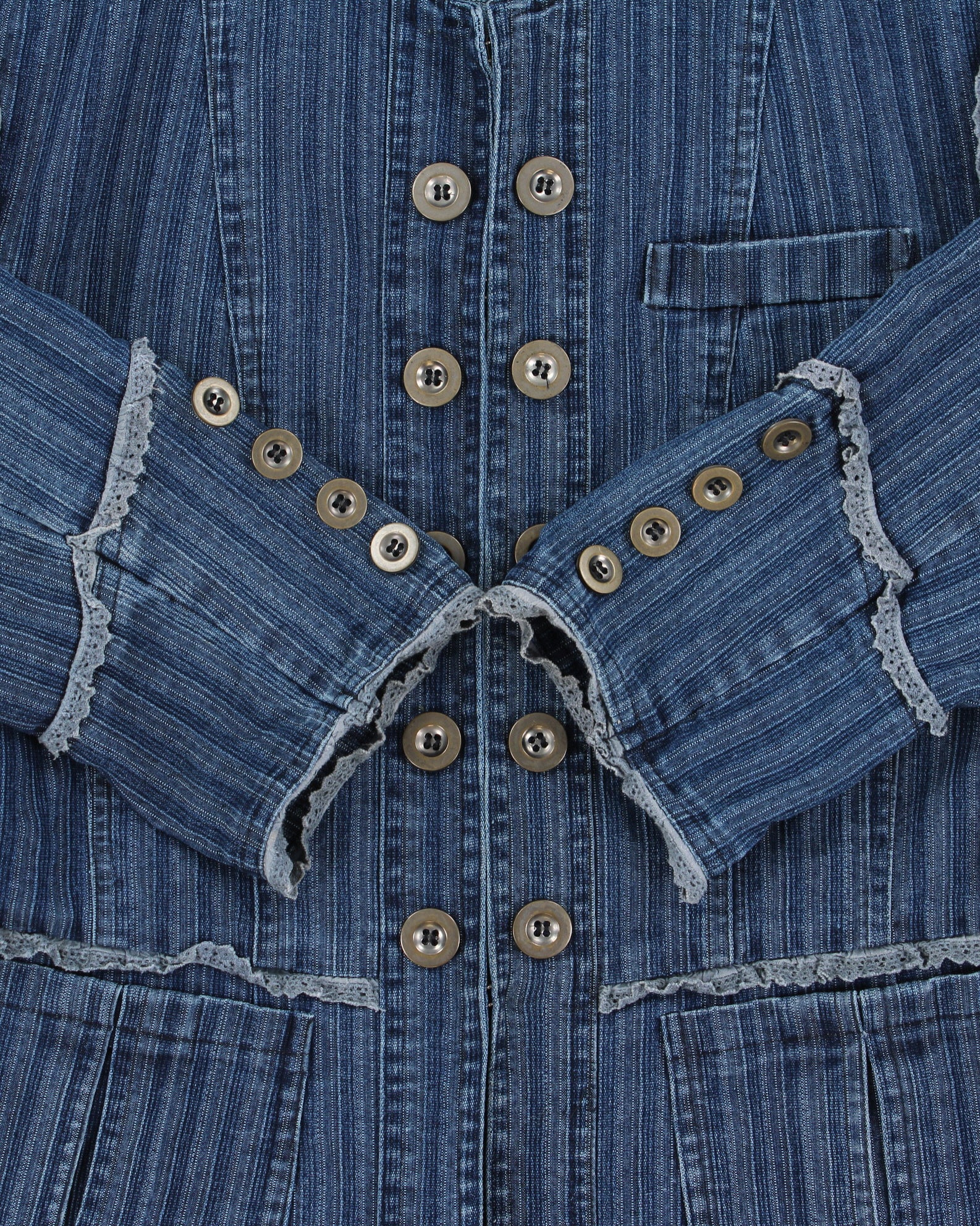 Vintage Y2K 00s Women's Striped Lace Detailed Clasp Closure Denim Jacket - S