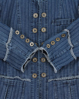 Vintage Y2K 00s Women's Striped Lace Detailed Clasp Closure Denim Jacket - S