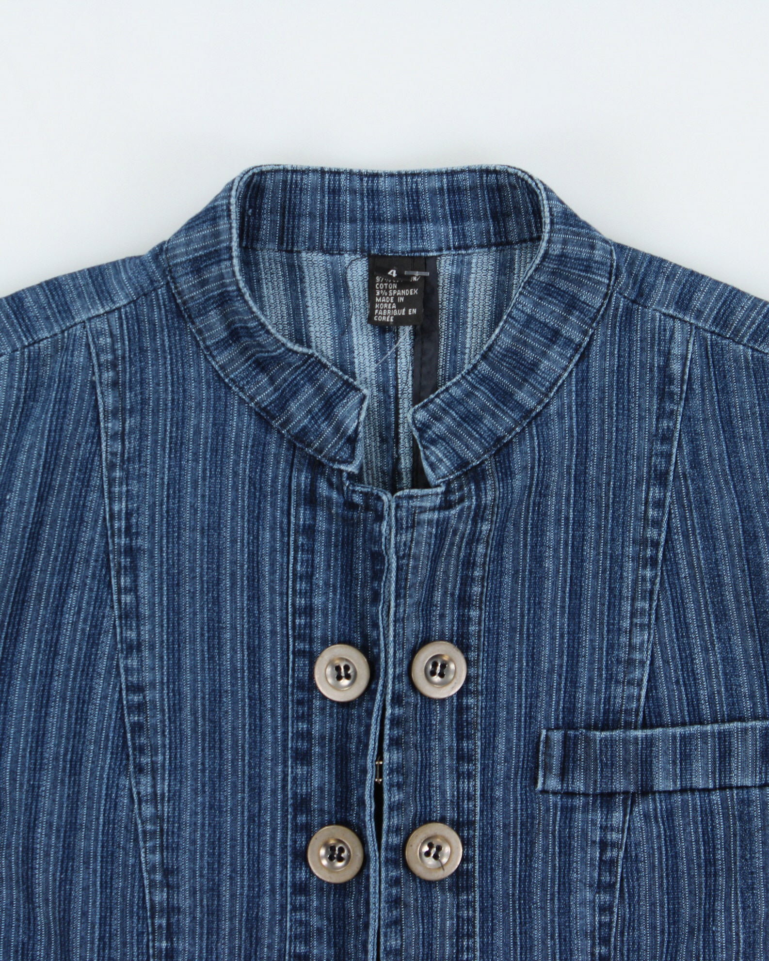 Vintage Y2K 00s Women's Striped Lace Detailed Clasp Closure Denim Jacket - S