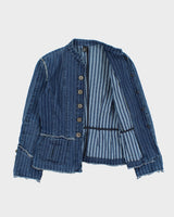 Vintage Y2K 00s Women's Striped Lace Detailed Clasp Closure Denim Jacket - S