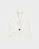 Vintage Y2K 00s Valentino Roma Women's White Cropped Denim Ruffle Jacket - S